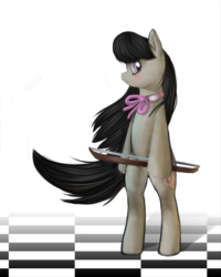 Size: 900x1125 | Tagged: safe, artist:mewball, octavia melody, earth pony, pony, g4, bipedal, bow (instrument), cello bow, female, mare, photoshop, profile, solo