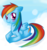 Size: 827x873 | Tagged: source needed, useless source url, safe, artist:mewball, rainbow dash, pegasus, pony, g4, blushing, cloud, female, floppy ears, happy, hooves, lying on a cloud, mare, on a cloud, prone, smiling, solo, wings