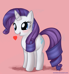 Size: 728x789 | Tagged: safe, artist:mewball, rarity, pony, unicorn, g4, blushing, female, happy, heart, mare, open mouth, open smile, photoshop, simple background, smiling, solo, url