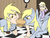 Size: 1024x768 | Tagged: safe, artist:thelivingmachine02, derpy hooves, dinky hooves, human, pegasus, pony, g4, checkered floor, clock, crumbs, facepalm, female, fight, floor, funny, funny as hell, gimp, human ponidox, humanized, light skin, mare, mouth hold, muffin, self ponidox, that pony sure does love muffins, tug of war, unamused, wat