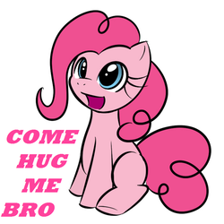 Size: 700x700 | Tagged: source needed, safe, artist:kloudmutt, pinkie pie, earth pony, pony, g4, artifact, bronybait, come at me bro, come hug me bro, cute, dialogue, diapinkes, female, filly, hug, mare, simple background, sitting, solo, talking, white background