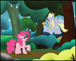 Size: 1824x1477 | Tagged: safe, artist:toxic-mario, derpy hooves, pinkie pie, earth pony, pegasus, pony, g4, confused, duo, duo female, exercise, female, headband, mare, muffin
