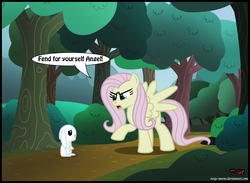 Size: 1058x774 | Tagged: safe, artist:toxic-mario, angel bunny, fluttershy, pegasus, pony, g4, abuse, angelbuse, animal abuse, comic, discorded, duo, female, flutterbitch, forest, mare