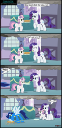 Size: 2094x4280 | Tagged: safe, artist:toxic-mario, rarity, soarin', sweetie belle, pegasus, pony, unicorn, g4, comic, eating, female, filly, male, mare, photoshop, pie, stallion, that pony sure does love pies, trio