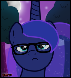 Size: 486x534 | Tagged: safe, artist:toxic-mario, princess luna, alicorn, pony, g4, bust, female, glasses, hipster, horn, mare, photoshop, portrait, solo