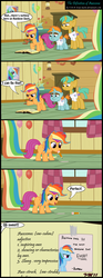 Size: 1330x3566 | Tagged: safe, artist:toxic-mario, rainbow dash, scootaloo, snails, snips, pegasus, pony, unicorn, g4, clubhouse, colt, comic, crusaders clubhouse, dictionary, female, filly, male, pencil, photoshop, rainbow wig, wig
