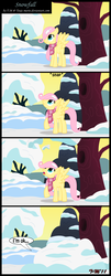 Size: 1338x3311 | Tagged: safe, artist:toxic-mario, fluttershy, pegasus, pony, g4, clothes, comic, female, filly, foal, photoshop, scarf, snow, solo, tree