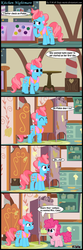 Size: 1457x4364 | Tagged: safe, artist:toxic-mario, cup cake, pinkie pie, earth pony, pony, g4, ^^, comic, cupcake, duo, duo female, eyes closed, female, filly, filly pinkie pie, foal, origins, photoshop, sugarcube corner, younger