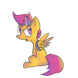 Size: 1000x1000 | Tagged: dead source, safe, artist:spanish-scoot, scootaloo, pegasus, pony, g4, blank flank, female, filly, goggles, simple background, sitting, solo, transparent background