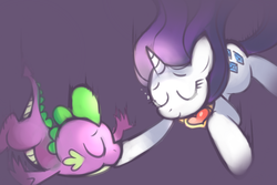Size: 900x600 | Tagged: safe, artist:karzahnii, rarity, spike, dragon, pony, unicorn, g4, secret of my excess, crying, eyes closed, falling, female, fire ruby, interspecies, male, mare, scene interpretation, ship:sparity, shipping, simple background, straight