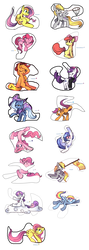 Size: 1280x3600 | Tagged: safe, artist:karzahnii, apple bloom, applejack, derpy hooves, dj pon-3, fluttershy, pinkie pie, rainbow dash, rarity, scootaloo, sweetie belle, trixie, vinyl scratch, butterfly, earth pony, pegasus, pony, unicorn, g4, beatnik rarity, beret, clothes, cloud, cutie mark crusaders, female, filly, flag, fourth wall, hat, mare