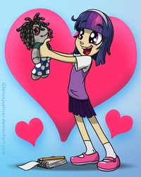 Size: 1024x1280 | Tagged: safe, artist:glancojusticar, smarty pants, twilight sparkle, human, g4, adorkable, child, clothes, cute, dork, dreadlocks, female, humanized, mary janes, miniskirt, rasta, school uniform, schoolgirl, skirt, socks, tooth gap, twiabetes, younger