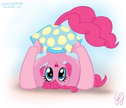 Size: 1400x1200 | Tagged: safe, artist:glancojusticar, pinkie pie, earth pony, pony, g4, boxers, butt, clothes, female, looking at you, looking between legs, mare, plot, polka dot underwear, ponies in boxers, presenting, presenting butt, solo, underwear