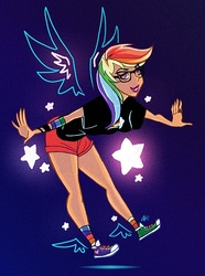 Size: 450x604 | Tagged: dead source, safe, artist:asieybarbie, rainbow dash, human, g4, converse, female, glasses, humanized, photoshop, shoes, solo, winged humanization