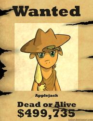 Size: 612x792 | Tagged: safe, artist:loceri, applejack, earth pony, pony, g4, bandana, female, floppy ears, mare, photoshop, poster, solo, wanted poster, western, wild west