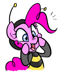Size: 511x611 | Tagged: safe, artist:jessy, pinkie pie, bee, earth pony, pony, g4, animal costume, bee costume, clothes, costume, female, mare, simple background, solo, surprised, white background