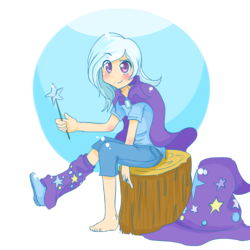 Size: 1500x1500 | Tagged: dead source, safe, artist:applestems, trixie, human, g4, ankles, barefoot, cute, diatrixes, feet, female, humanized, leg warmers, light skin, looking at you, simple background, sitting, solo, transparent background, wand