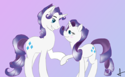 Size: 1344x827 | Tagged: safe, artist:arnachy, rarity, pony, unicorn, g4, adobe imageready, blushing, elusive, eye contact, female, gradient background, looking at each other, male, mare, rule 63, self ponidox, selfcest, ship:rarilusive, shipping, stallion, straight
