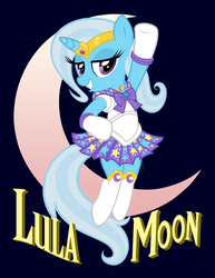 Size: 5100x6600 | Tagged: safe, artist:dentist73548, artist:tygerbug, trixie, pony, unicorn, g4, absurd resolution, bipedal, blue background, clothes, costume, crossover, female, mare, moon, photoshop, sailor moon (series), sailor senshi, simple background, skirt, solo
