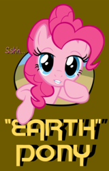 Size: 3357x5239 | Tagged: safe, artist:tygerbug, pinkie pie, earth pony, pony, g4, female, fourth wall, looking at you, mare, photoshop, poster, solo