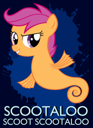 Size: 4629x6374 | Tagged: safe, artist:maximillianveers, artist:tygerbug, scootaloo, sea pony, seahorse, g4, absurd resolution, chicken of the sea, cute, cutealoo, female, hilarious in hindsight, photoshop, pun, seapony scootaloo, shoo be doo, solo, vector