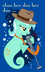 Size: 2384x3832 | Tagged: safe, artist:maximillianveers, artist:tygerbug, lyra heartstrings, sea pony, unicorn, g4, bubble, female, fins, hat, high res, lidded eyes, microphone, ocean, open mouth, open smile, photoshop, seaponified, seapony lyra, shoo be doo, singing, smiling, solo, species swap, swimming, underwater, vector, water