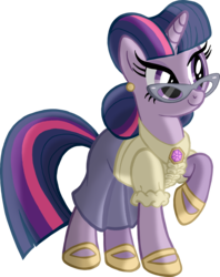 Size: 6650x8409 | Tagged: safe, artist:tygerbug, twilight sparkle, pony, unicorn, g4, 40's fashion, 40s, absurd resolution, clothes, dress, female, glasses, joan crawford, mare, noir, photoshop, raised hoof, simple background, solo, transparent background, unicorn twilight