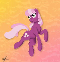 Size: 900x933 | Tagged: safe, artist:kudalyn, cheerilee, earth pony, pony, g4, abstract background, female, looking back, mare, solo