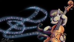 Size: 2000x1125 | Tagged: safe, artist:esuka, octavia melody, earth pony, pony, g4, cello, eyes closed, female, mare, music, music notes, musical instrument, photoshop, solo, wallpaper