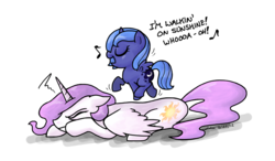 Size: 767x448 | Tagged: safe, artist:zicygomar, princess celestia, princess luna, alicorn, pony, g4, annoyed, celestia is not amused, cute, cutelestia, dancing, duo, eyes closed, female, filly, floppy ears, frown, katrina and the waves, lunabetes, mare, open mouth, photoshop, pink-mane celestia, prancing, prone, pun, reference, royal sisters, simple background, singing, sisters, smiling, song reference, sweet dreams fuel, this will end in tears and/or a journey to the moon, transparent background, trolluna, unamused, walking on sunshine, weapons-grade cute, woona, younger