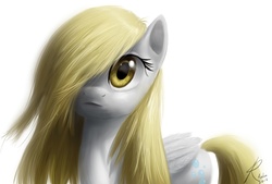 Size: 1152x778 | Tagged: safe, artist:grissaecrim, derpy hooves, pegasus, pony, g4, epic derpy, female, hair over one eye, mare, photoshop, simple background, solo, white background