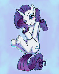 Size: 900x1129 | Tagged: safe, artist:kcday, rarity, pony, unicorn, g4, blushing, female, looking at you, mare, on back, solo