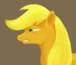 Size: 500x428 | Tagged: safe, artist:sb, applejack, earth pony, pony, g4, female, frustrated, mare, profile, simple background, solo