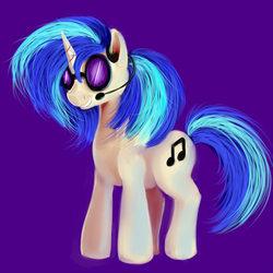 Size: 1000x1000 | Tagged: safe, artist:sb, dj pon-3, vinyl scratch, pony, unicorn, g4, female, grin, headset, mare, purple background, simple background, solo