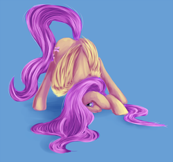 Size: 1500x1407 | Tagged: safe, artist:sb, fluttershy, pegasus, pony, g4, face down ass up, female, mare, peeking, simple background, solo