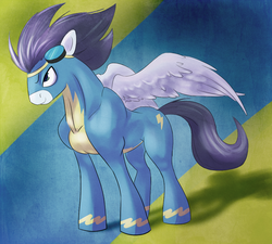 Size: 1000x899 | Tagged: safe, artist:sb, soarin', pegasus, pony, g4, abstract background, goggles, male, muscles, muscular male, soaripped, solo, stallion, sternocleidomastoid, wonderbolts, wonderbolts uniform