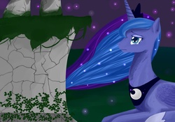 Size: 2000x1400 | Tagged: dead source, safe, artist:jesrartes, princess luna, alicorn, pony, g4, crying, female, mare, paint tool sai, prone, sad, solo, statue