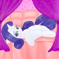 Size: 2500x2500 | Tagged: dead source, safe, artist:jesrartes, rarity, pony, unicorn, g4, bed, blushing, female, high res, looking at you, mare, on side, paint tool sai, solo, sultry pose