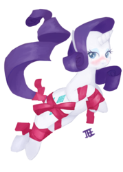 Size: 1000x1400 | Tagged: dead source, safe, artist:jesrartes, rarity, pony, unicorn, g4, blushing, female, mare, present, ribbon, simple background, solo, transparent background
