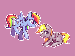 Size: 1024x768 | Tagged: safe, artist:karzahnii, derpy hooves, rainbow dash, pegasus, pony, g4, crying, duo, female, mare, sad, simple background