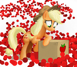 Size: 1098x964 | Tagged: safe, artist:gsphere, applejack, earth pony, pony, g4, apple, box, female, mare, photoshop, solo