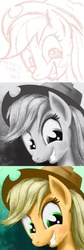 Size: 797x2383 | Tagged: safe, artist:gsphere, applejack, earth pony, pony, g4, bust, female, mare, photoshop, portrait, progress, solo