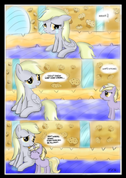 Size: 1100x1550 | Tagged: safe, artist:freefraq, derpy hooves, dinky hooves, pegasus, pony, unicorn, g4, comic, crying, equestria's best daughter, equestria's best mother, female, filly, mare, muffin, sad, sitting