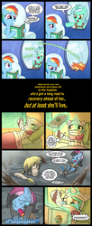 Size: 691x1700 | Tagged: safe, artist:madmax, lyra heartstrings, rainbow dash, human, pegasus, pony, unicorn, g4, artax, bed, body cast, book, comic, crossover, crying, dialogue, female, hospital, injured, instant karma, ladder, mare, neck brace, ponified, role reversal, speech bubble, star wars, swamp of sadness, teary eyes, the neverending story