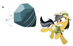 Size: 2400x1500 | Tagged: safe, artist:equestria-prevails, daring do, tom, pegasus, pony, g4, bandage, bandaged wing, crossover, female, hero, heroine, indiana jones, looking back, mare, panic, parody, pink eyes, running, shrunken pupils, simple background, solo, transparent background, wings