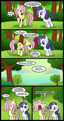 Size: 800x1500 | Tagged: safe, artist:madmax, fluttershy, rarity, pegasus, pony, unicorn, g4, comic, cowardly, crying, dialogue, female, filly, foal, scared, younger