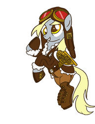 Size: 638x825 | Tagged: safe, derpy hooves, pegasus, pony, g4, aviator hat, bomber jacket, boots, clothes, colored, female, flying, goggles, hat, mare, paint.net, simple background, solo, steampunk