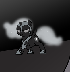 Size: 666x682 | Tagged: safe, artist:egophiliac, nightmare moon, alicorn, pony, moonstuck, g4, cute, dark woona, female, filly, grayscale, monochrome, nightmare woon, solo