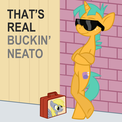 Size: 3000x3000 | Tagged: safe, artist:the smiling pony, derpy hooves, snails, pegasus, pony, unicorn, g4, bipedal, bipedal leaning, brick wall, colt, female, high res, inkscape, leaning, male, mare, neato, reaction image, smiling, solo, sunglasses, vector