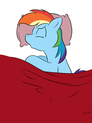 Size: 1119x1495 | Tagged: dead source, safe, artist:grumblepluck, rainbow dash, pegasus, pony, g4, bed, female, mare, pillow, profile, sleeping, solo